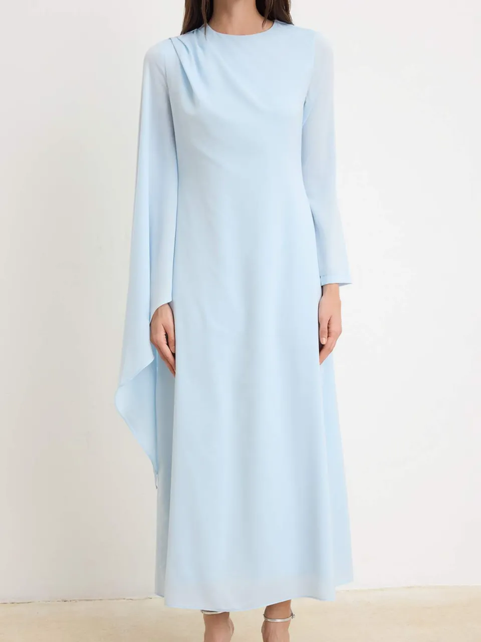 Trendyol Modest Dames Blauw Effen Maxi Lang Stijlvol/Avond Recht Modest Avond Jurken