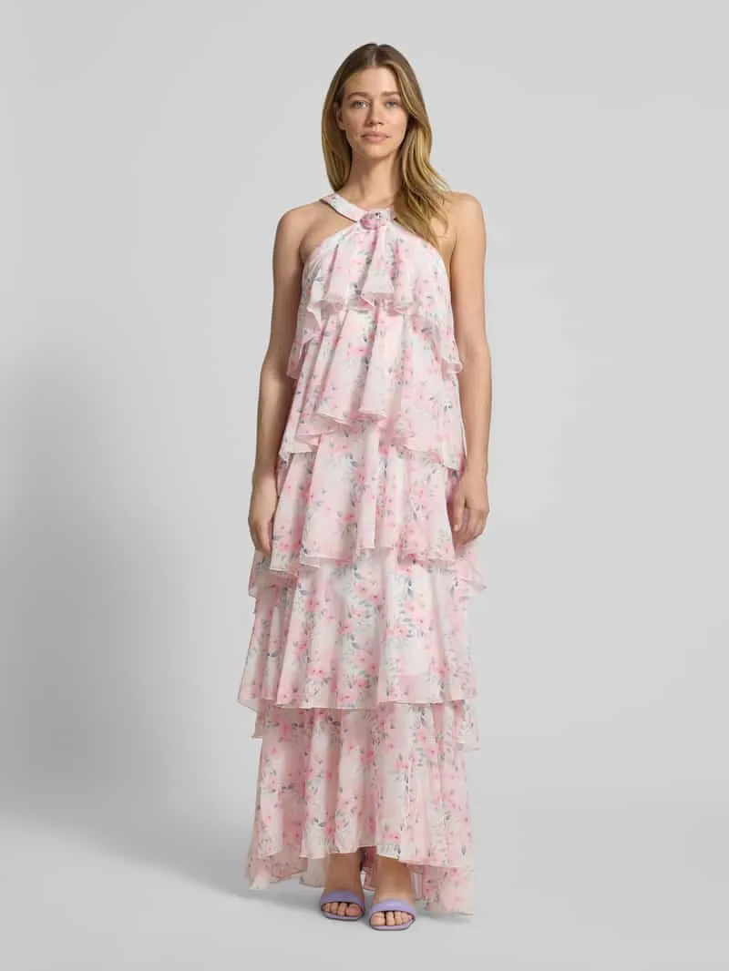 Vero Moda Volant avondjurk met V-hals model 'FELICIA' lichtroze