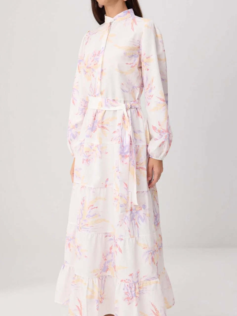 Trendyol Modest Dames Paars Bloemen Maxi Lang Casual Skater Modest Jurken, foto 2