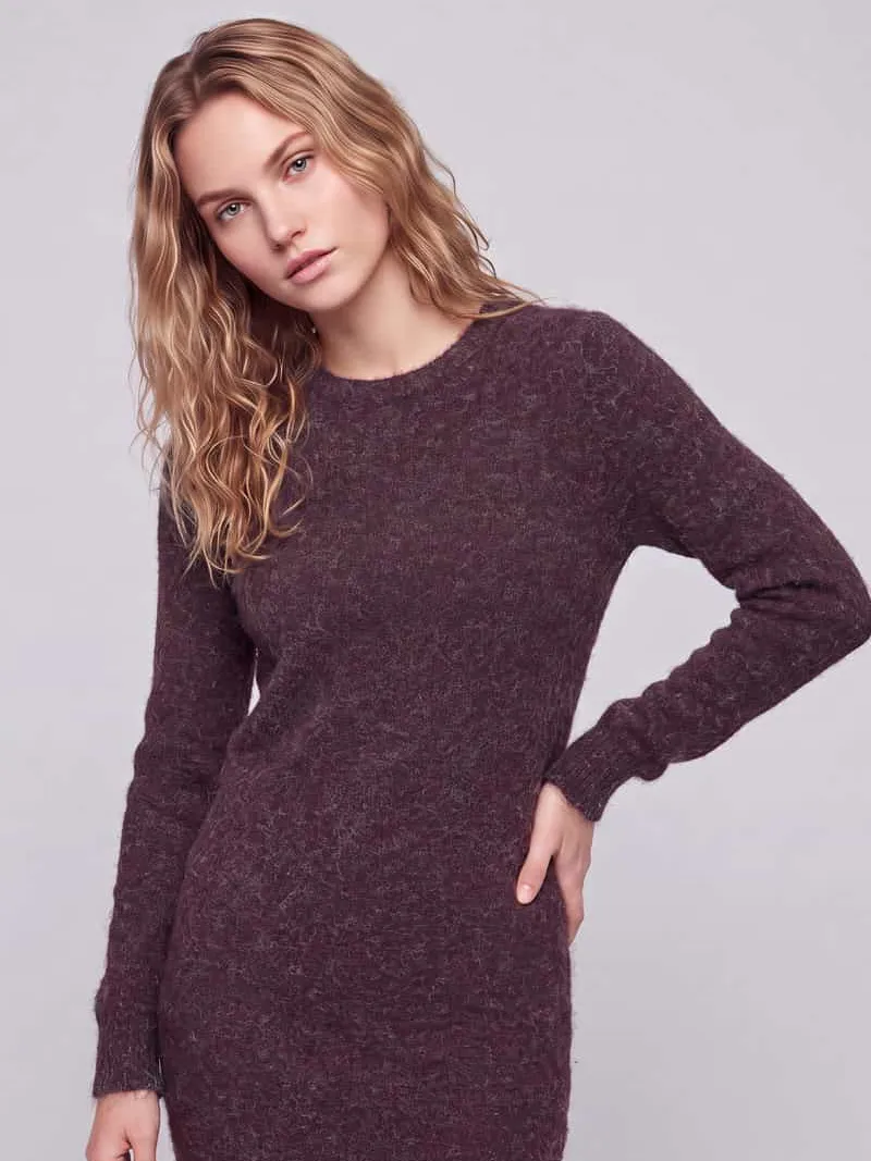 Vero Moda Getailleerde tricotjurk met ronde hals model 'DOFFY' donkerrood, foto 4