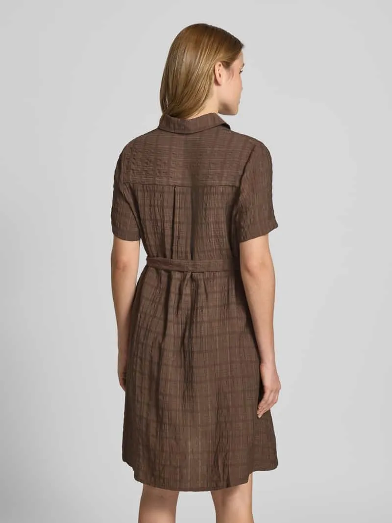 Jake*s Casual Overhemdjurk van mix van viscose en lyocell met strikceintuur donkerbruin, foto 4
