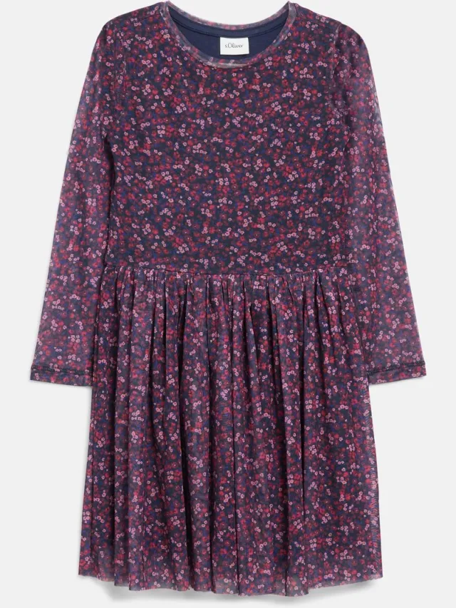S.Oliver female - Korte mesh-jurk met all-over-print navy
