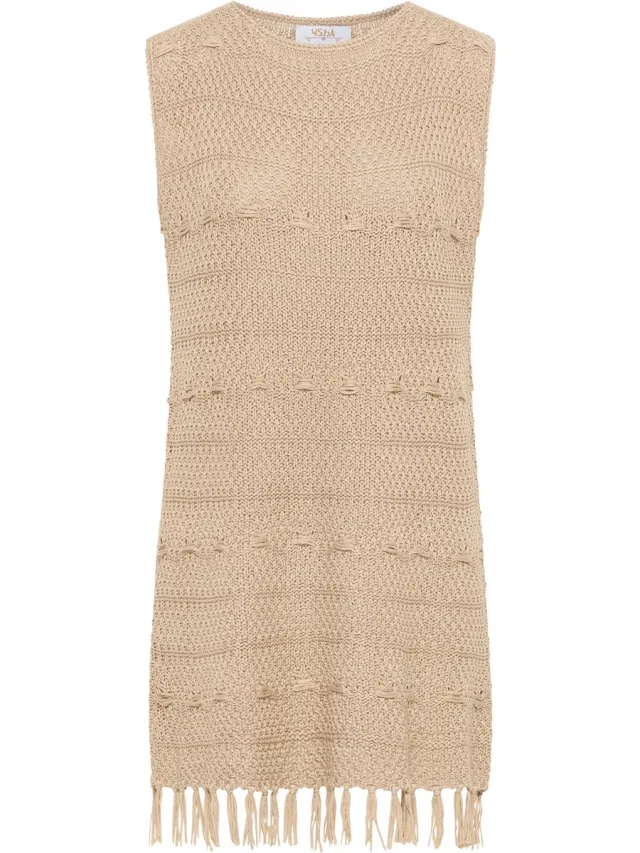 Usha Gebreide jurk beige