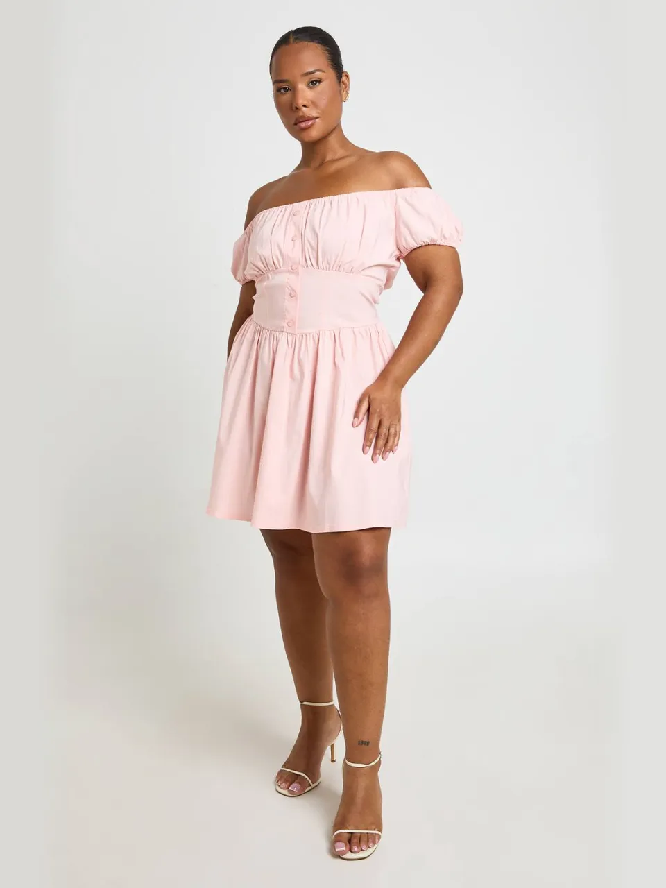 boohoo Dames Plus Bengaline Mini Skater Jurk baby roze, foto 3