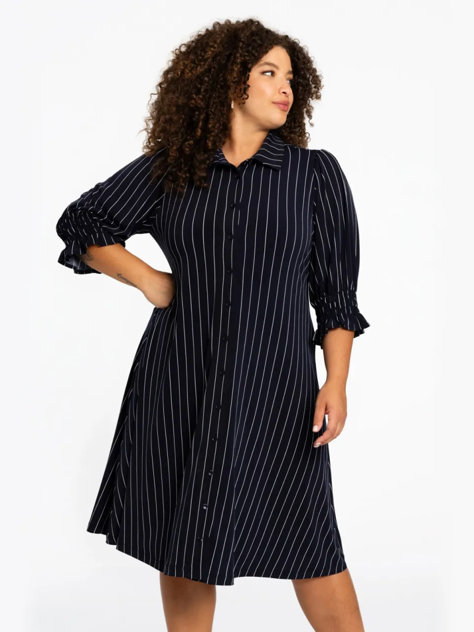 Yoek Jurk met knopen PINSTRIPE | Blauw, foto 2