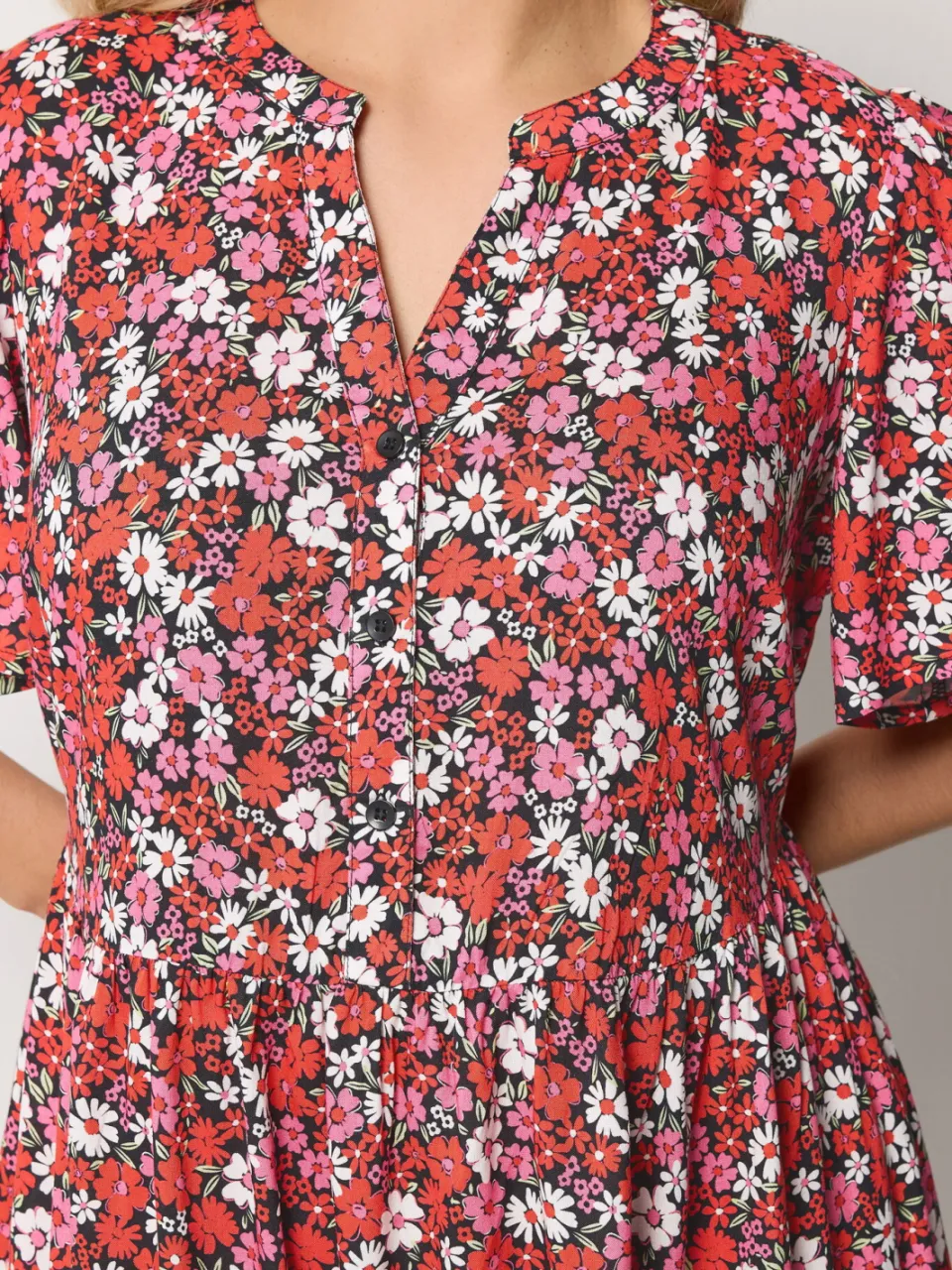 Yours Rode Jurk Met Bloemenprint En Knoopsluiting rood, foto 4