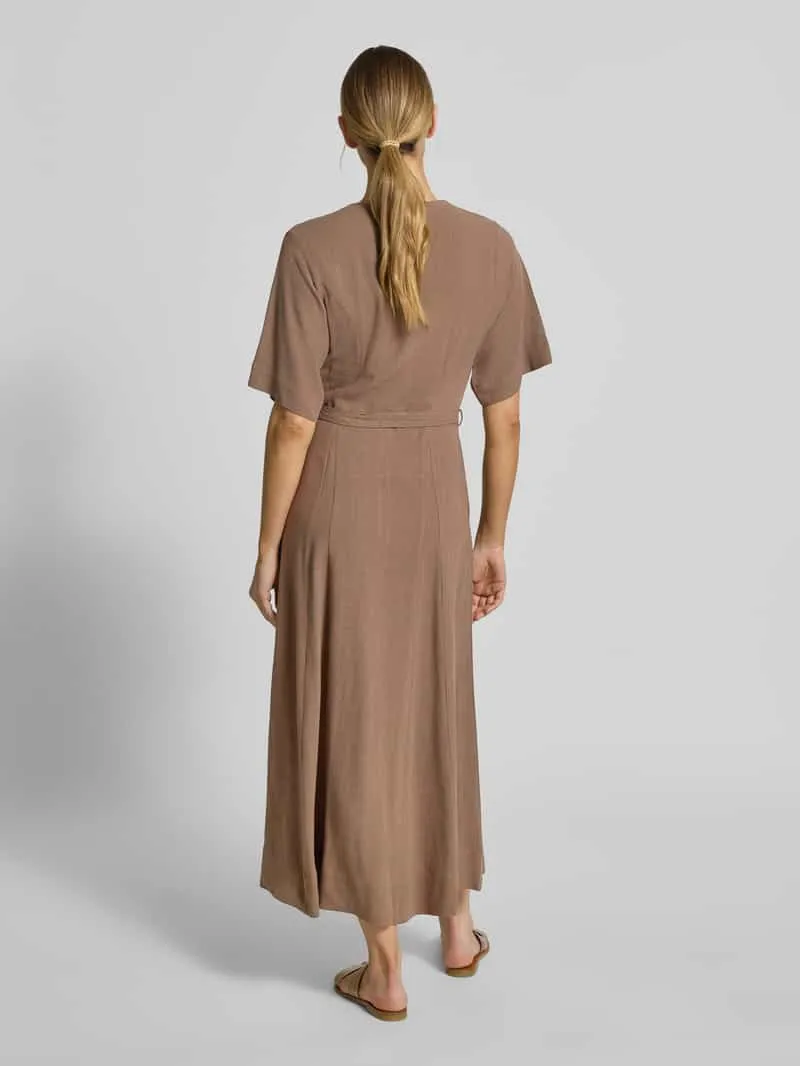 Selected regular fit linnen jurk met V-hals model 'VIVA' taupe, foto 3