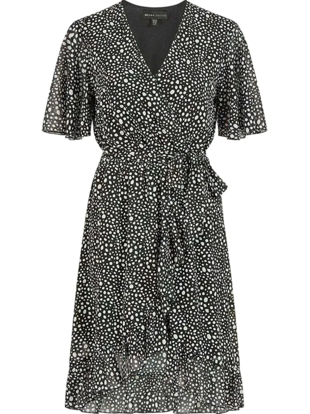 Mela London Wrapjurk met stippen voor dames (Zwart), foto 2