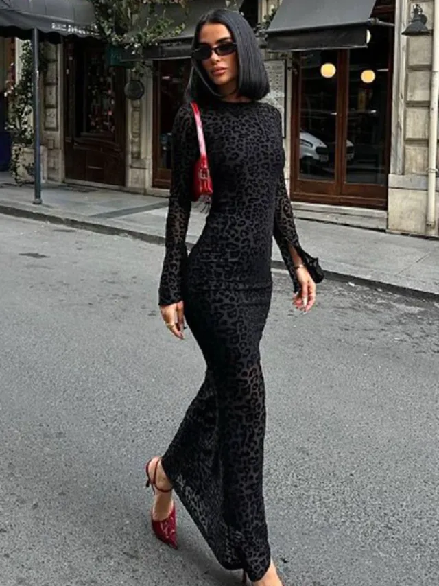 Trendyol TRENDYOLMİLLA Dames Zwart Dierenprint Maxi Lang Stijlvol/Avond Bodycon Jurken, foto 2