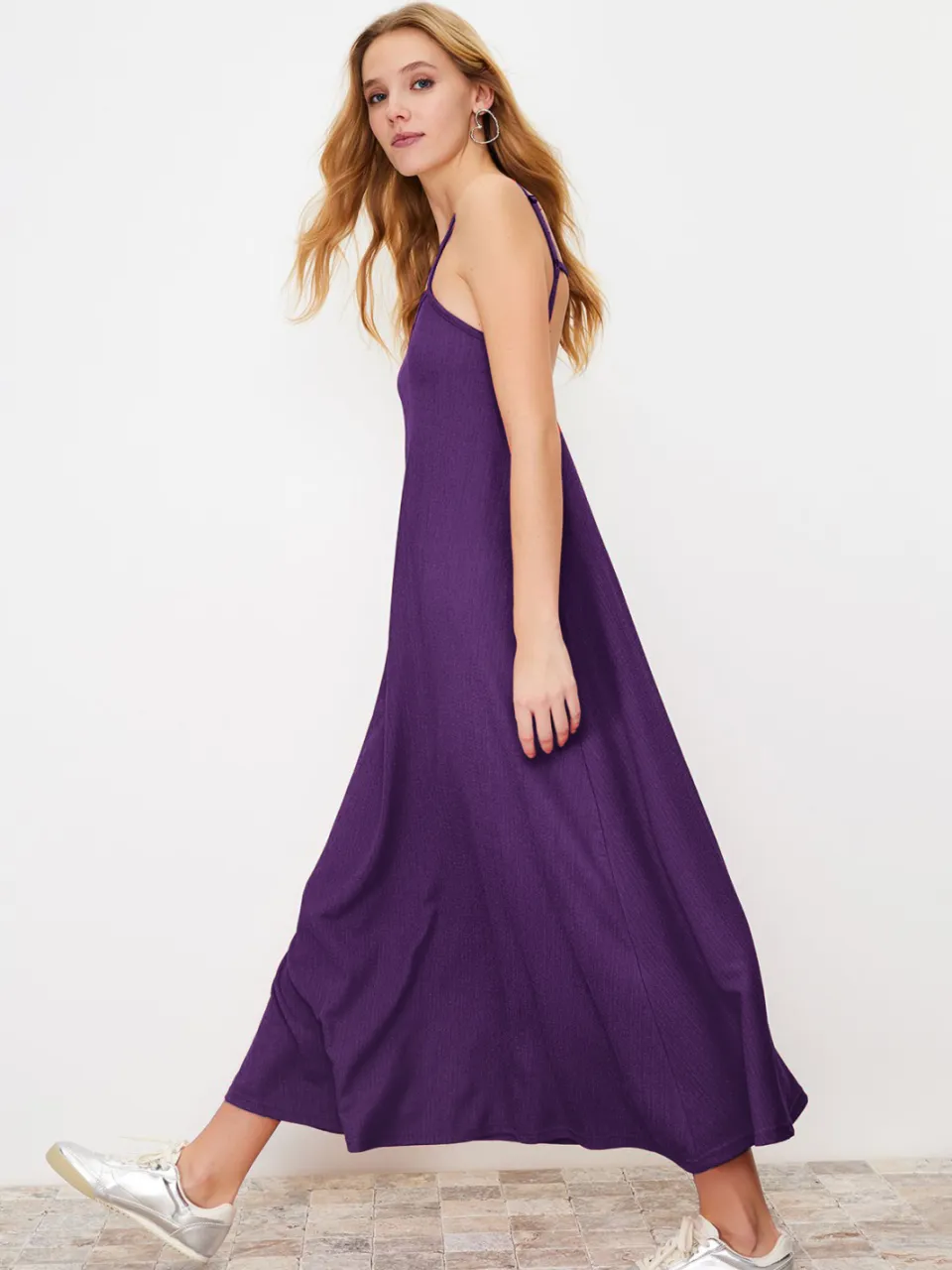 Trendyol TRENDYOLMİLLA Dames Paars Effen Maxi Mouwloos Casual A-lijn Jurken