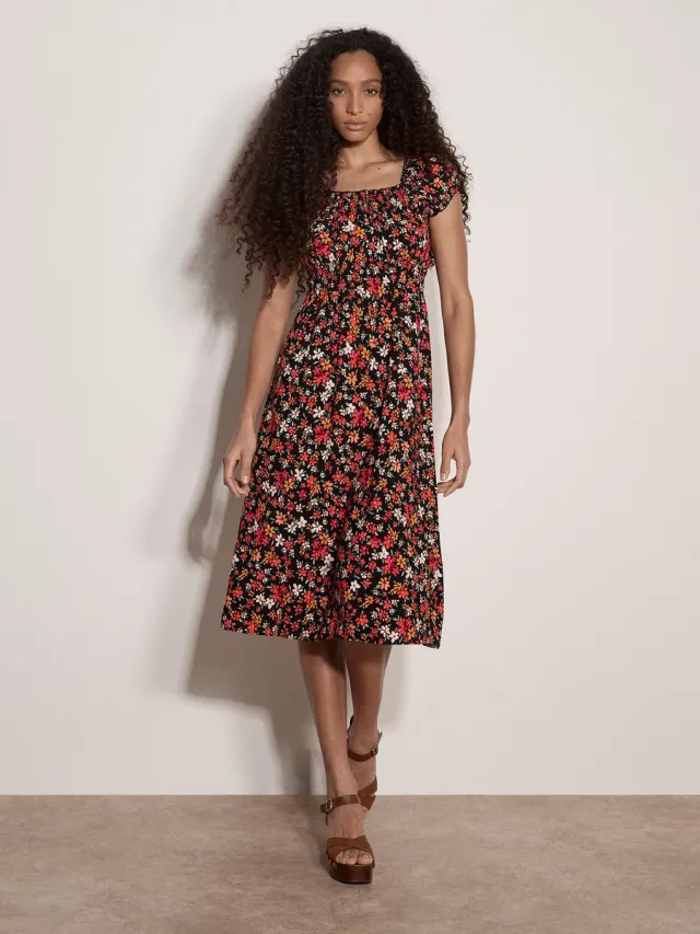 Apricot Midi-jurk met bloemenprint Zwart