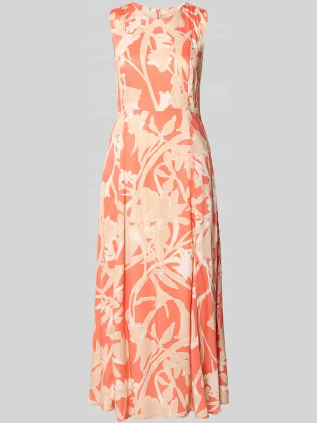 Milano Italy Midijurk van viscose met ronde hals oranje, foto 2