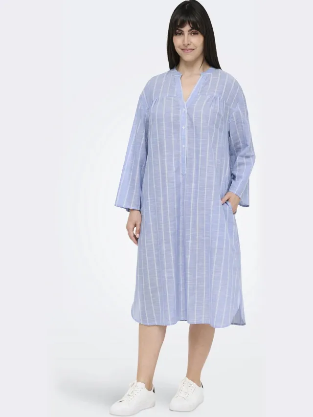 Only Carmakoma CARCATTALINA 3/4 BLK DRESS YD WVN - Dames - Mini jurken Soft Chambray/Cloud Dancer