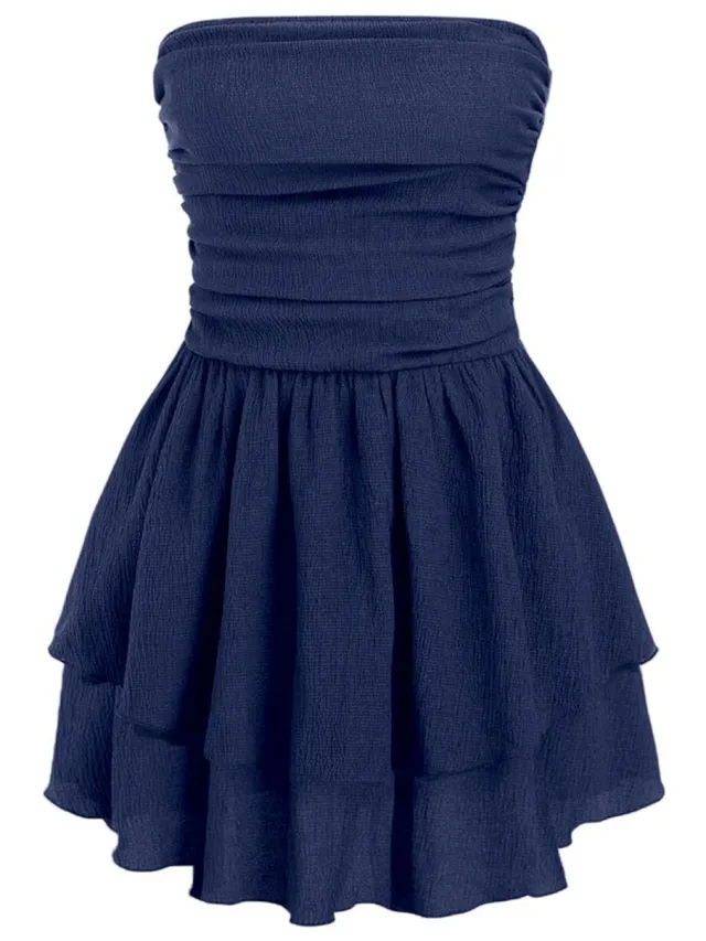 Hiccup Strapless Rimpel Mini-jurk marineblauw, foto 2