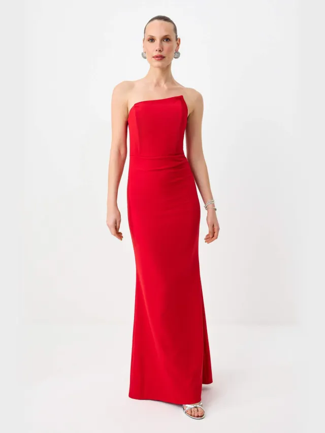 Trendyol TRENDYOLMİLLA Dames Rood Effen Maxi Mouwloos Zeemeermin Avond & Gala Jurk