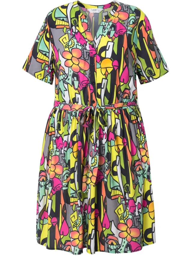 Angel of Style Dames - Jurk A-lijn all-over print elastische taille - Antraciet