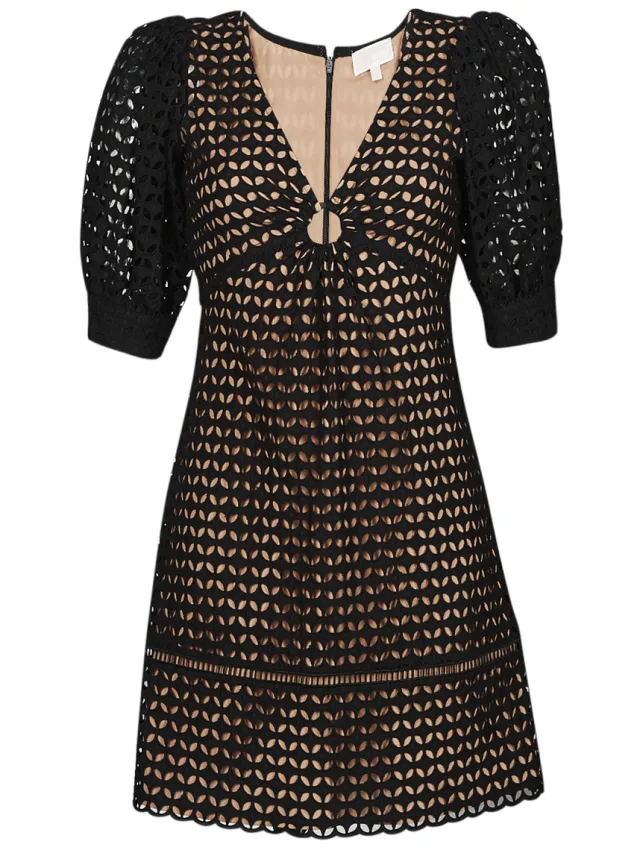 MICHAEL Michael Kors Korte Jurk MICHAEL Michael Kors GEO EYELET MINI DRESS Zwart