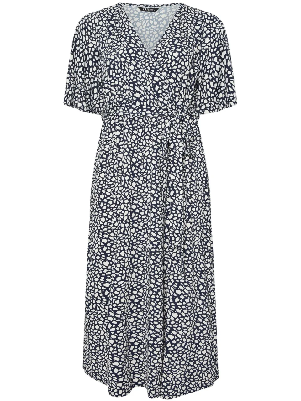 Yours Maxi Wikkeljurk Met Abstracte Print En Korte Mouwen In Donkerblauw/Wit-56, foto 4