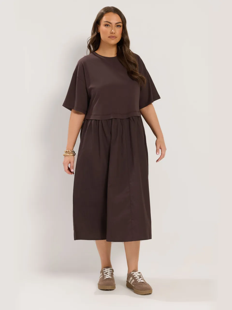 Yours Chocoladebruine 2In1 Poplin Midijurk-60, foto 3