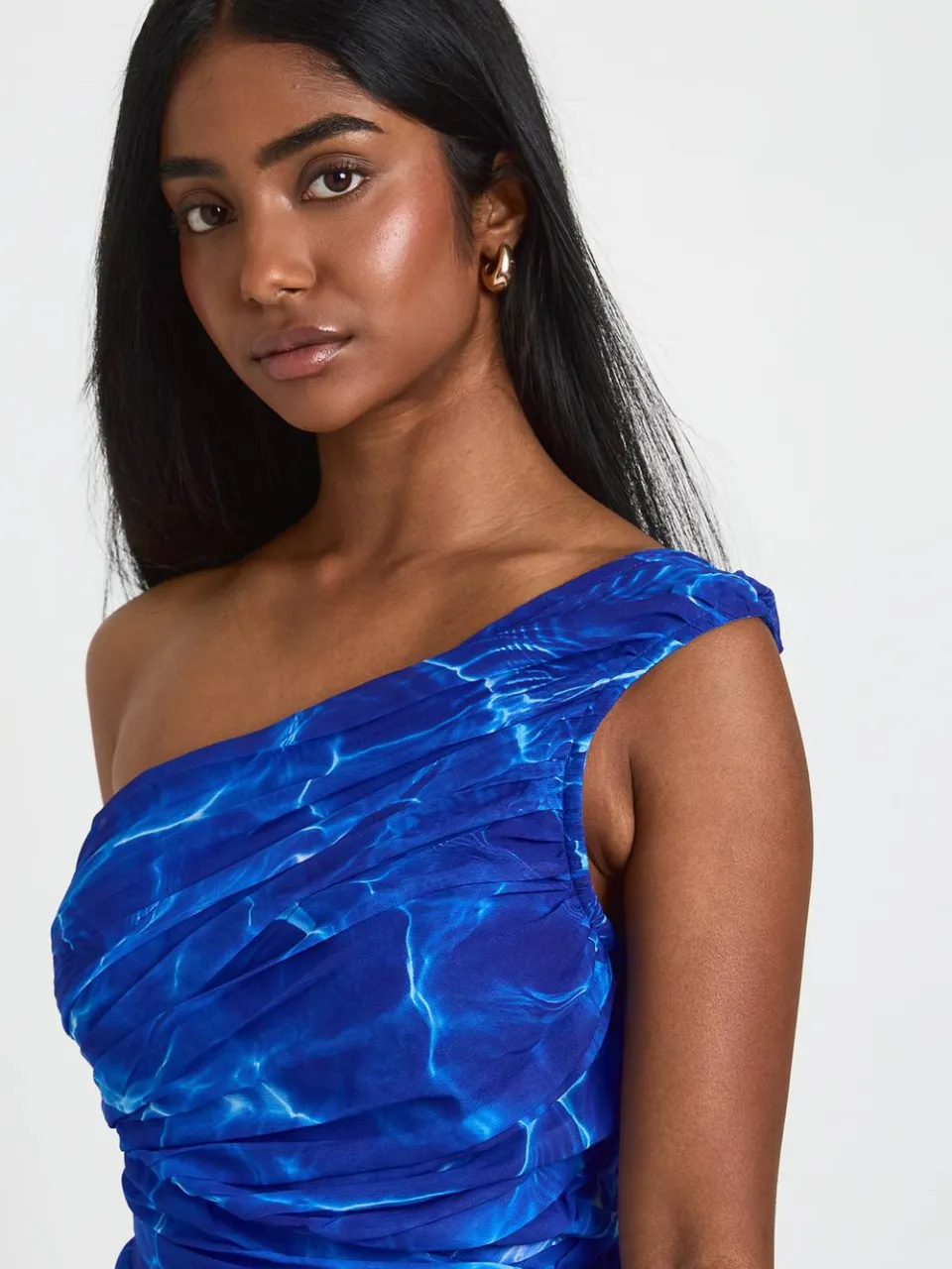 boohoo Dames Chiffon Gerimpelde Asymmetrische Mini Jurk kobaltblauw, foto 4