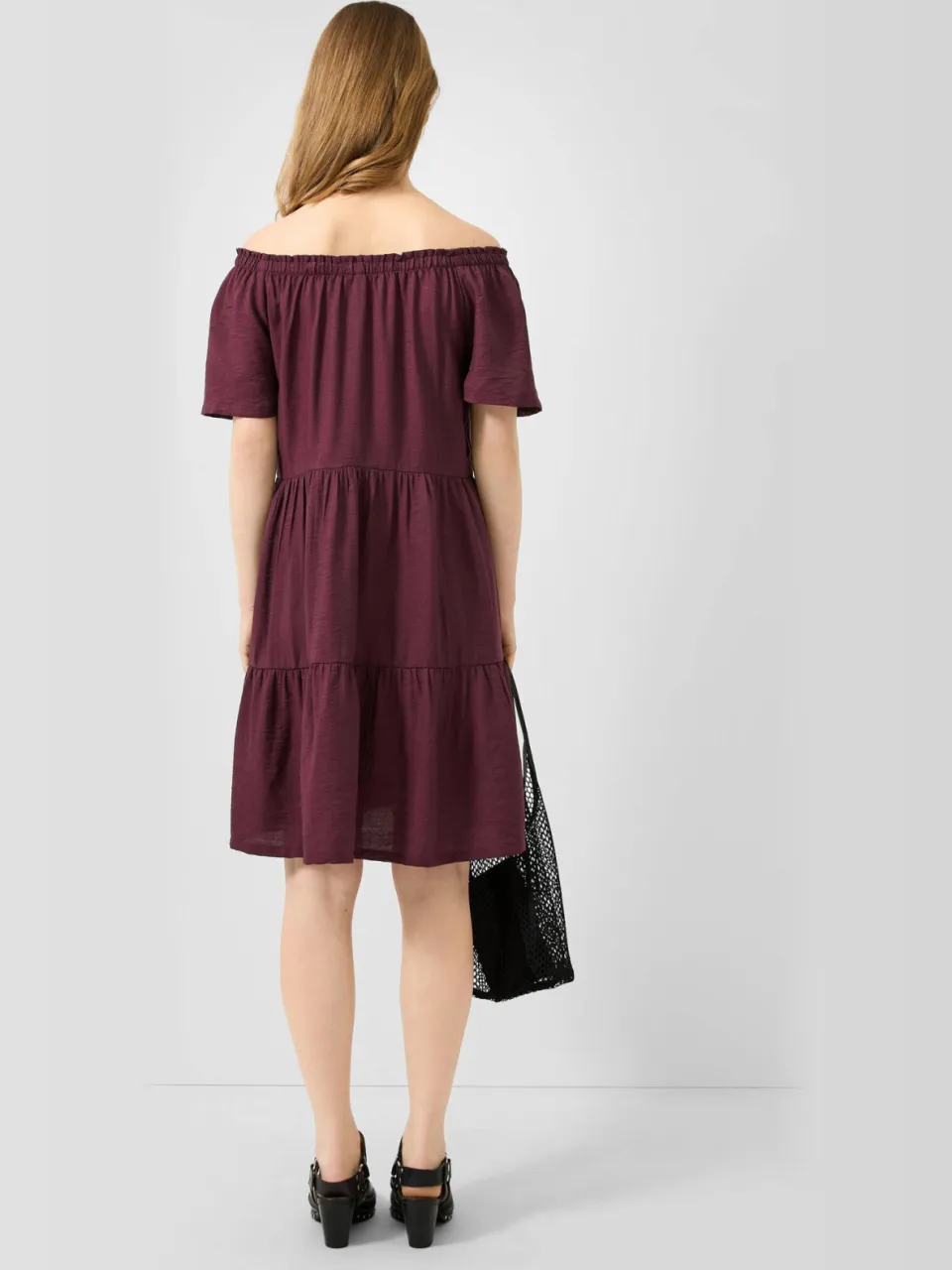 QS off shoulder viscose mini jurk - paars, foto 4