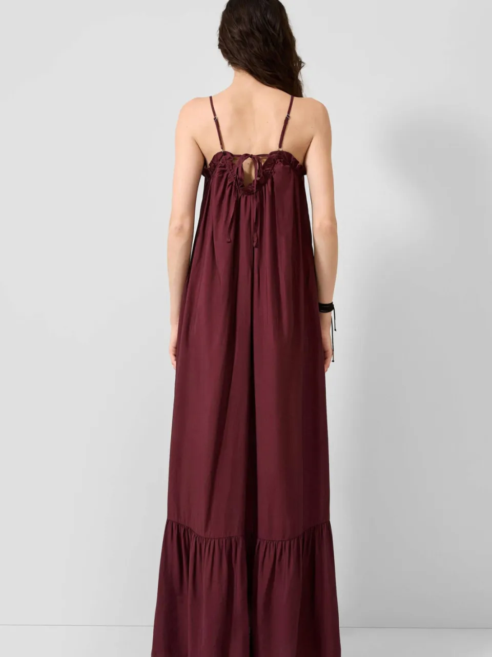 QS viscose maxi zomerjurk met ruches - aubergine, foto 3
