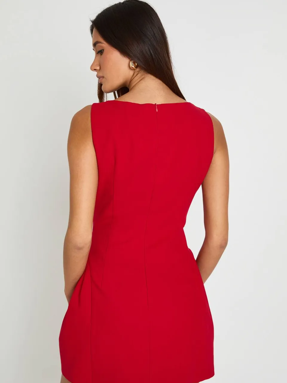 boohoo Dames Mini-jurk Met Vierkante Hals En Wijde Rok rood, foto 2