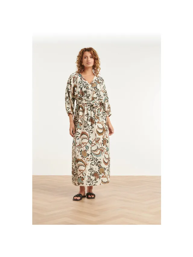 Smashed Lemon Maxi jurk met bloemenprint in beige, blauw en bruin Veelkleurig