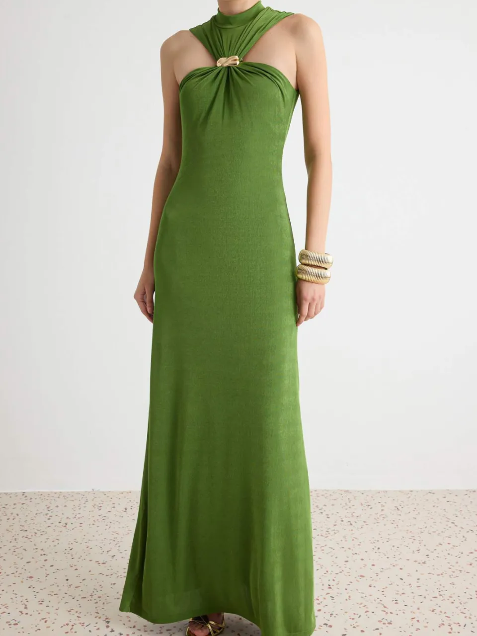Trendyol TRENDYOLMİLLA Dames Groen Effen Maxi Mouwloos A-lijn Avond & Gala Jurk, foto 2
