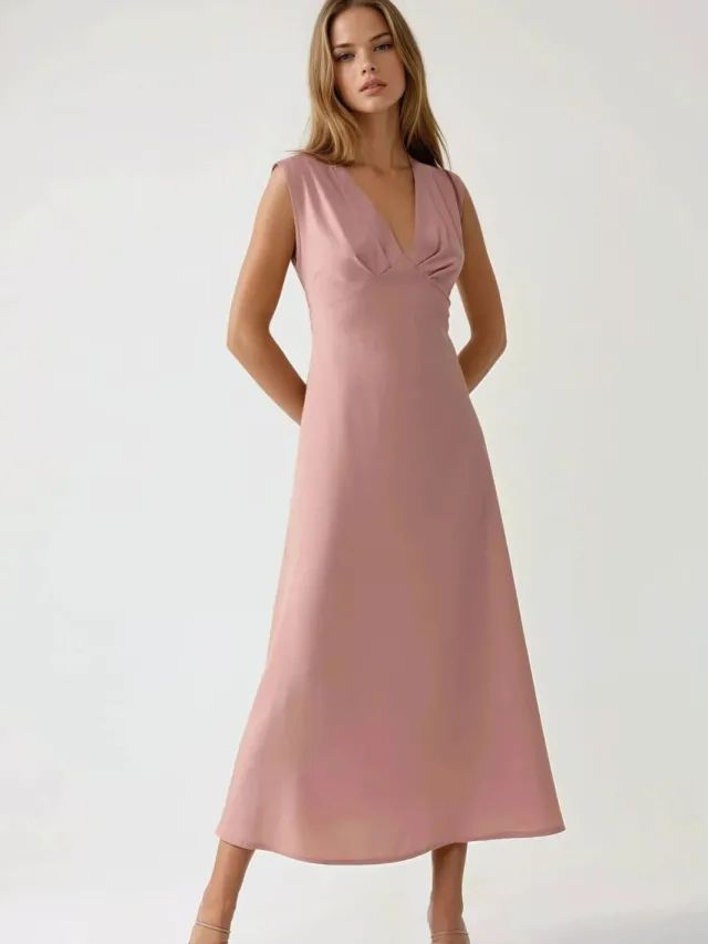 Hiccup V-hals Zachte Touch Midi-jurk Blush