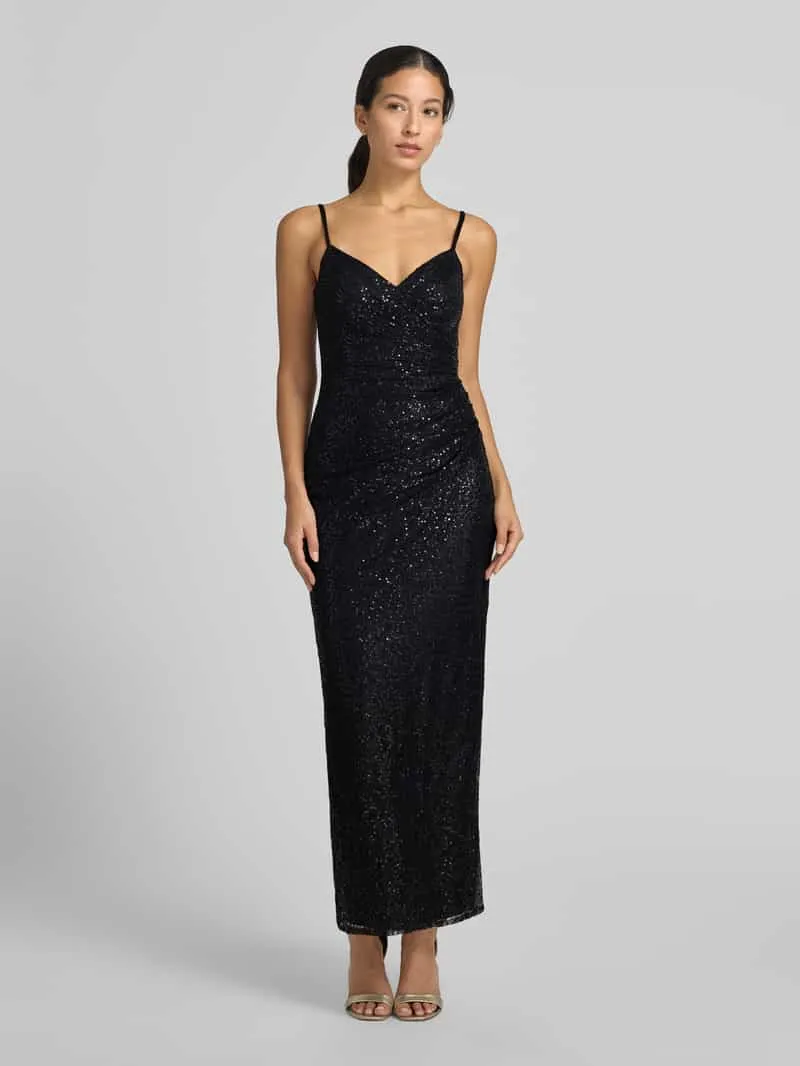 TROYDEN COLLECTION Midi-jurk met pailletten en v-hals zwart