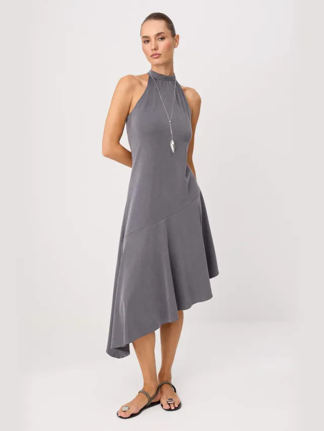 Trendyol TRENDYOLMİLLA Dames Grijs Effen Midi Mouwloos Bodycon Jurken