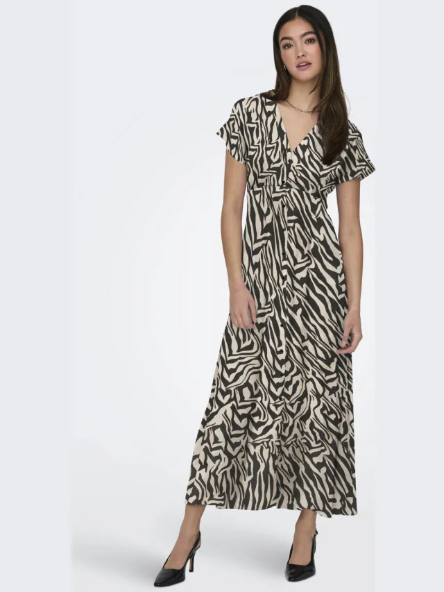 Only zebraprint zomerjurk Zwart / beige