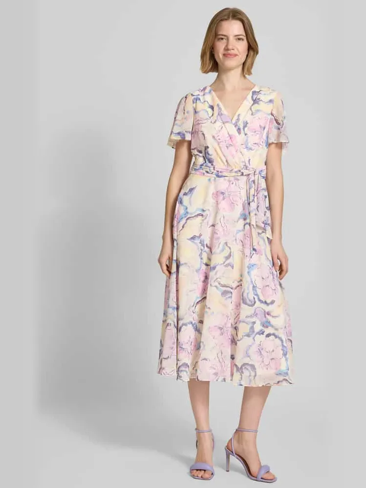 Christian Berg Cocktail midi-jurk met all-over bloemenmotief Lichtroze gemêleerd
