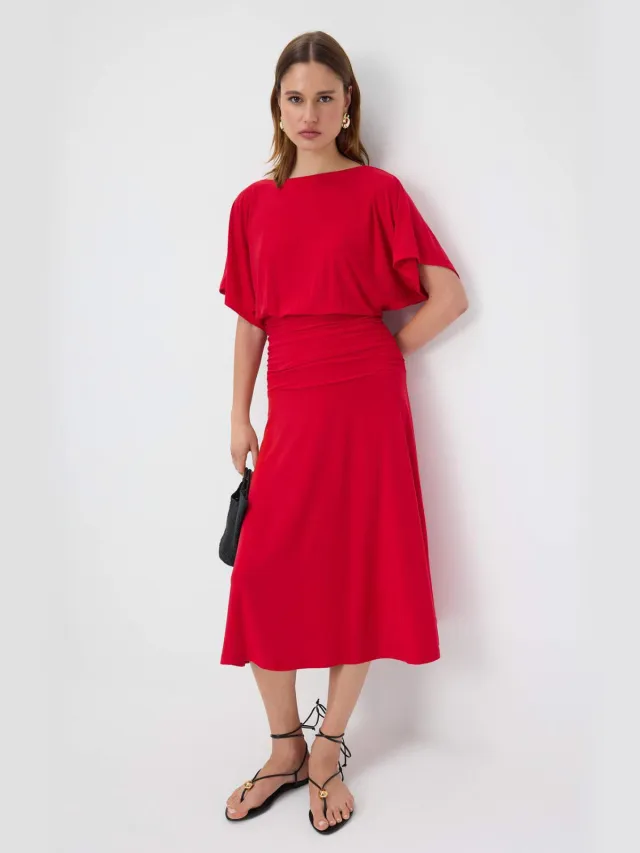 Trendyol TRENDYOLMİLLA Dames Rood Effen Maxi Kort Skater Jurken