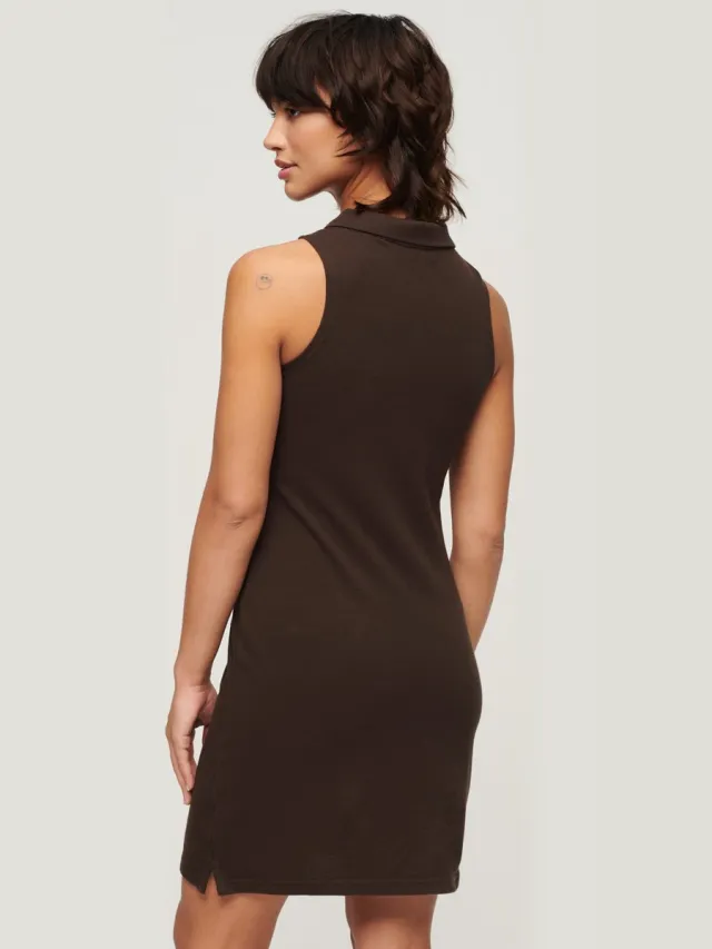 Superdry Jersey polo mini-jurk - Dames - Jurken Dark Brown