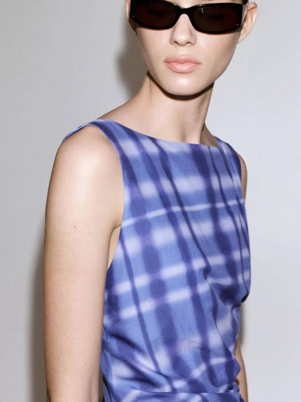 Mango geruite midi jurk - blauw, foto 4
