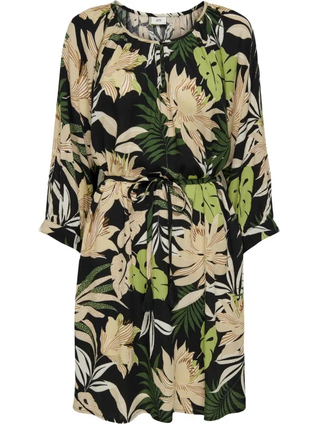 JDY Jacqueline de Yong Jurk Jdybree Life 3/4 Raglan Dress Wvn 15324956 Black/multi Trop Dames Maat Zwart