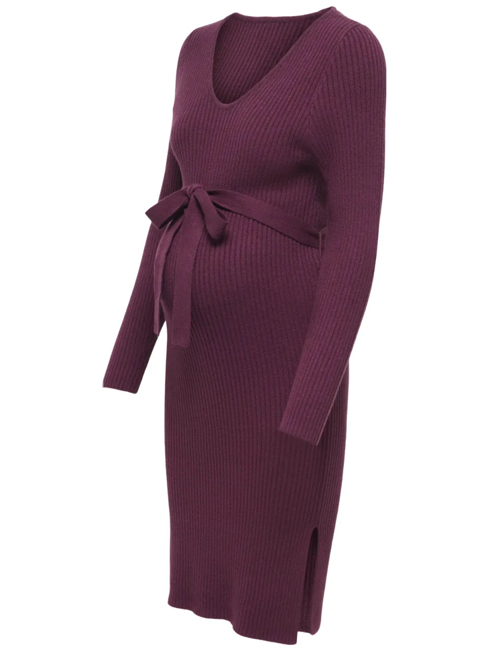 Only MATERNITY gebreide midi jurk V-hals donkerpaars, foto 3