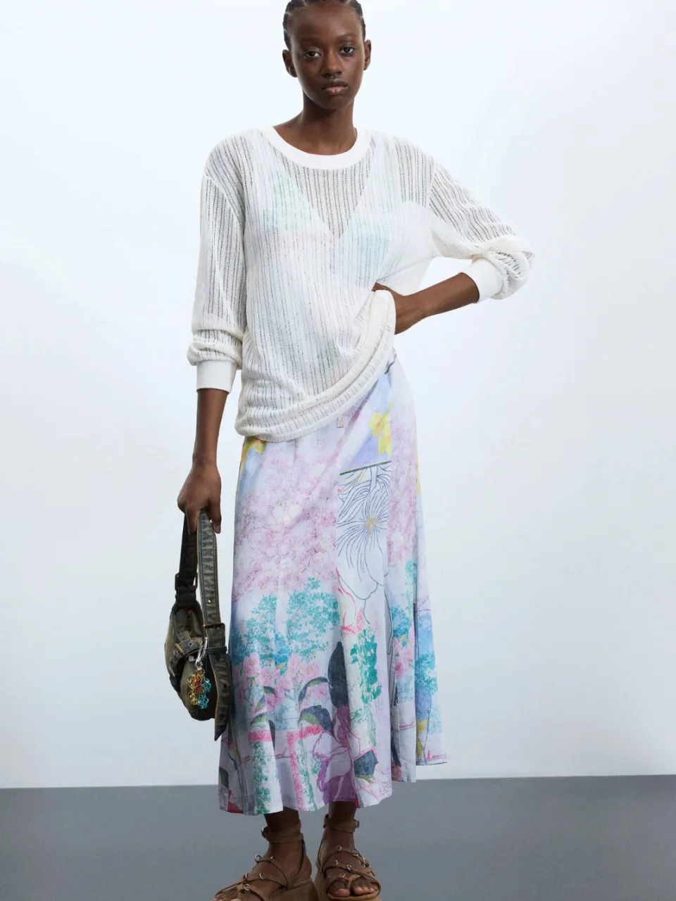 Desigual midi zomerjurk met print en linnen - meerkleurig, foto 3