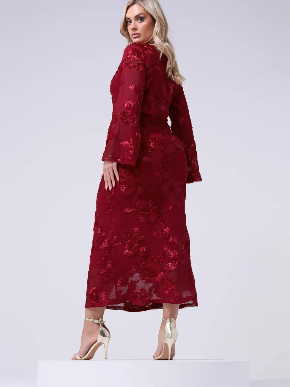 Yours London Rode Maxijurk Met Bloemen-56 rood, foto 3