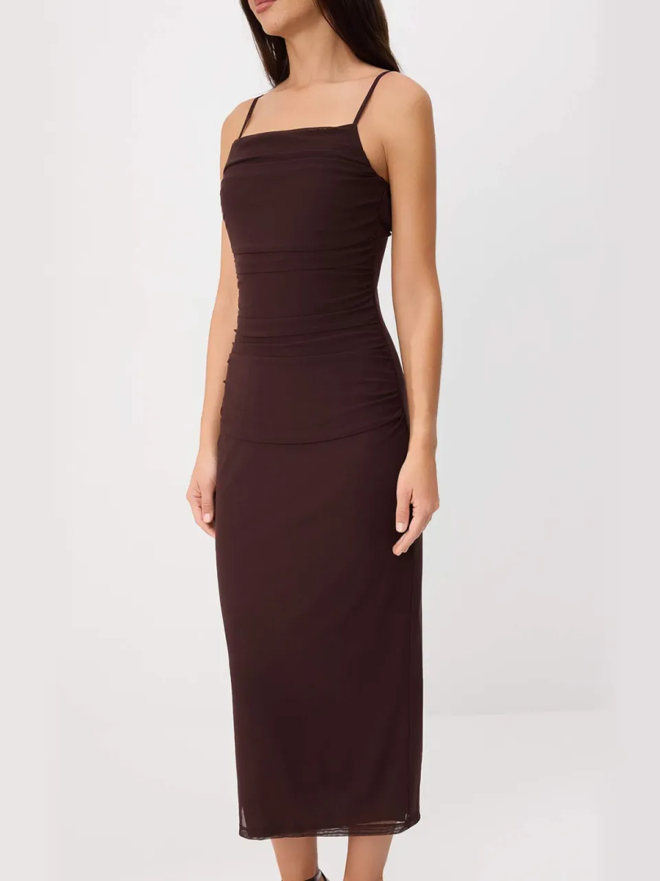 Trendyol TRENDYOLMİLLA Dames Bruin Effen Maxi Mouwloos Bodycon Jurken