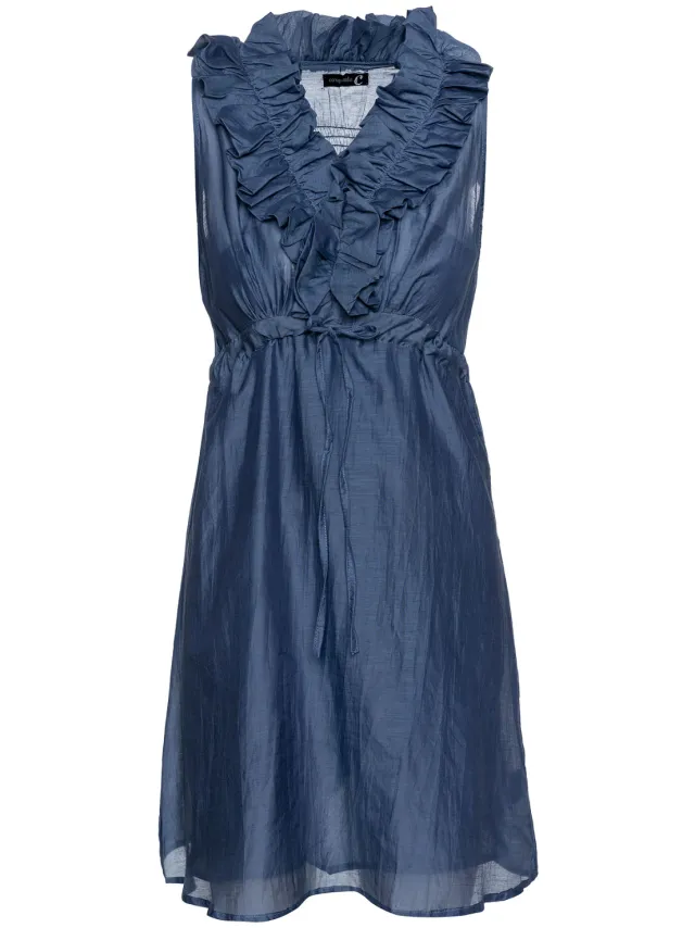 Conquista Mouwloze jurk met ruches marineblauw, foto 2