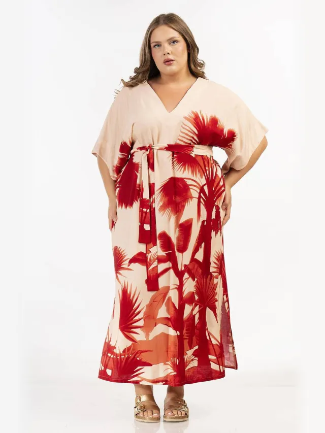 Curviss maxi jurk rood Rood/beige