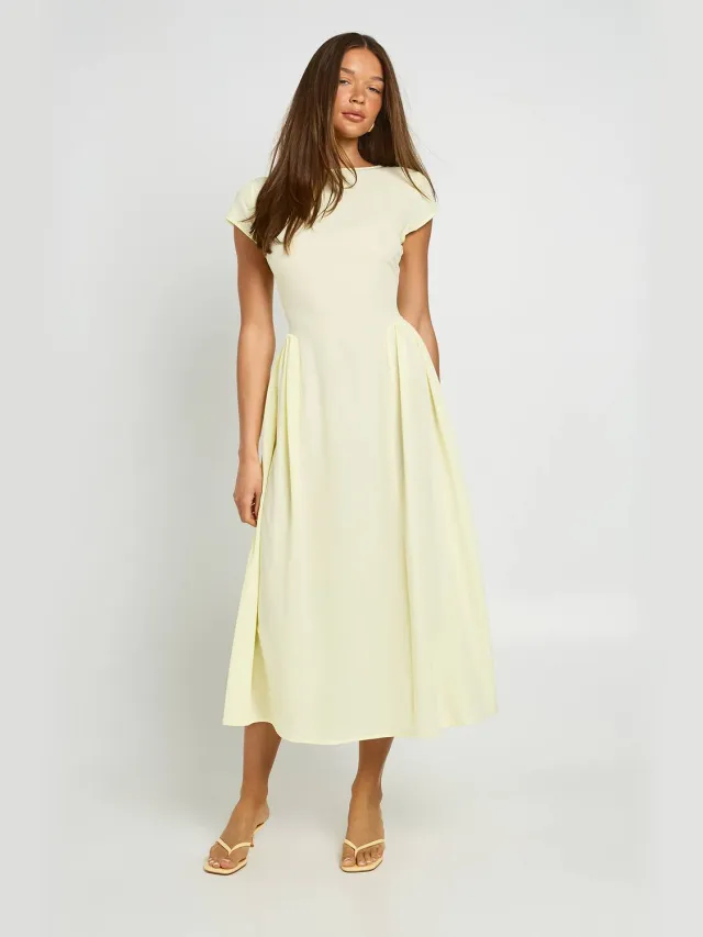 boohoo Dames Getextureerde Volume Rok Midaxi Jurk Citroen