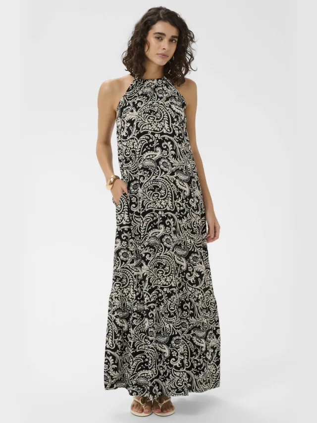 Kaffe A-lijn jurk met paisley print zwart zwart / ecru