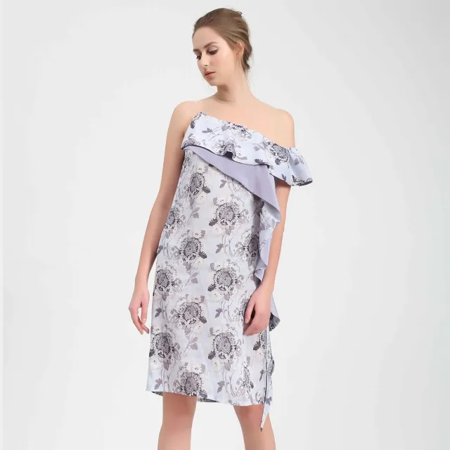 Smart & Joy Asymmetrische bloemenprintjurk Hemelsblauw