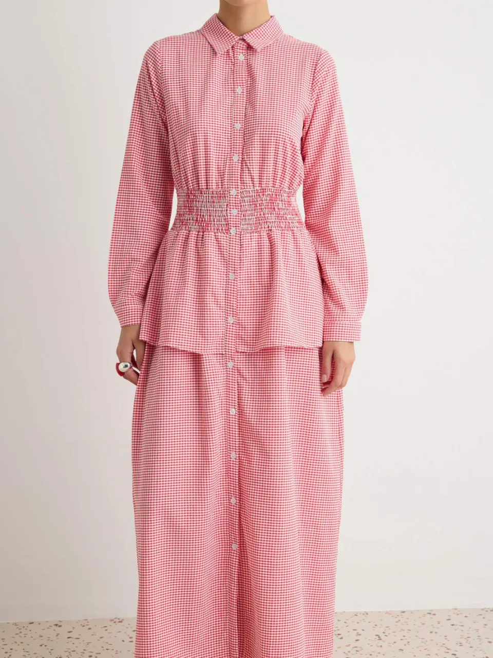 Trendyol Modest Dames Rood Geruit Maxi Lang Casual Skater Modest Jurken