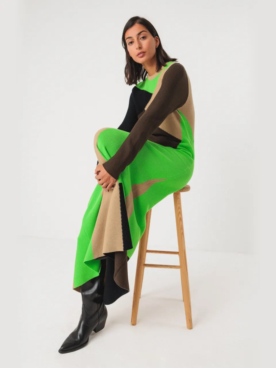 Skfk dames vegan Gebreide Jurk Bedia Veelkleurig beige, foto 2