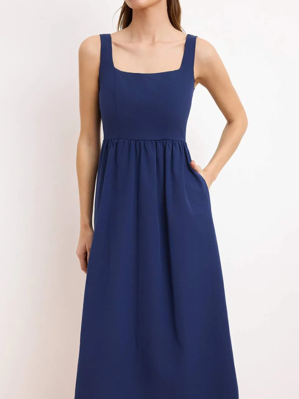 Trendyol TRENDYOLMİLLA Dames Donkerblauw Effen Midi Mouwloos Casual Skater Jurken indigoblauw, foto 2